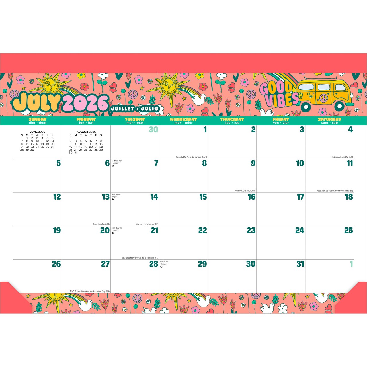 Good Vibes | 2027 14 x 10 Inch 18 Months Monthly Desk Pad Calendar | July 2026 - December 2027 | Sticker Sheet | Plato | Planning Stationery
